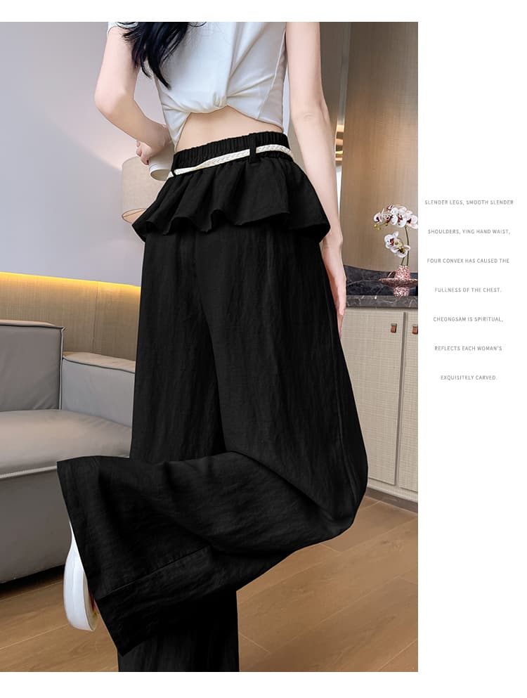 실사 디자인 센스 작은 랩스커트팬츠 여름 얼음 실크 와이드 레깅스 바지 도루 센스 루즈핏 면 린넨 하이웨이스트 슬림해 보이는 캐주얼 긴 바지 상세 이미지 43