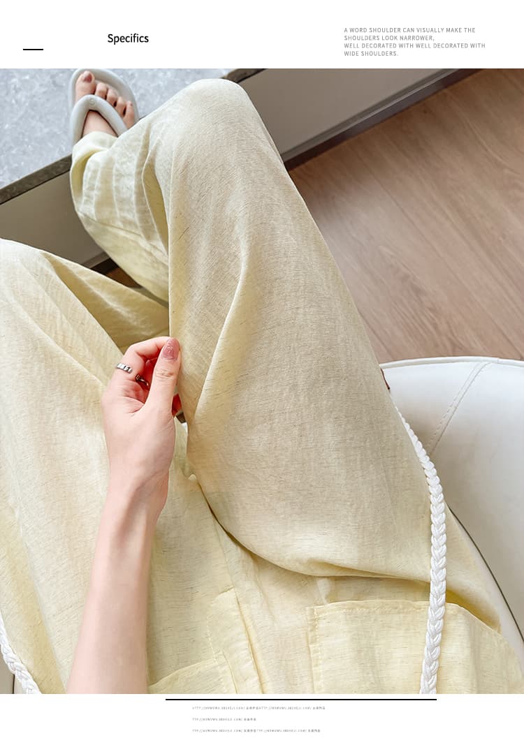 실사 디자인 센스 작은 랩스커트팬츠 여름 얼음 실크 와이드 레깅스 바지 도루 센스 루즈핏 면 린넨 하이웨이스트 슬림해 보이는 캐주얼 긴 바지 상세 이미지 51