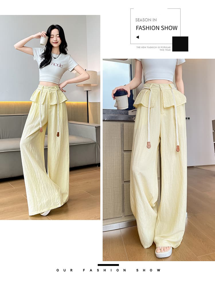 실사 디자인 센스 작은 랩스커트팬츠 여름 얼음 실크 와이드 레깅스 바지 도루 센스 루즈핏 면 린넨 하이웨이스트 슬림해 보이는 캐주얼 긴 바지 상세 이미지 54