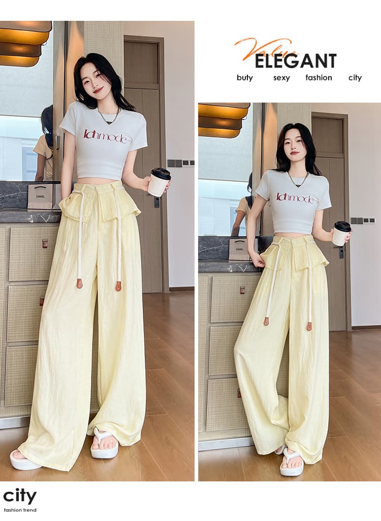 실사 디자인 센스 작은 랩스커트팬츠 여름 얼음 실크 와이드 레깅스 바지 도루 센스 루즈핏 면 린넨 하이웨이스트 슬림해 보이는 캐주얼 긴 바지 상세 이미지 56