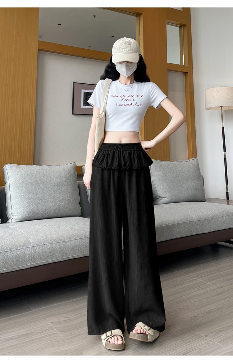 실사 레이스 레이스 랩스커트팬츠 와이드 레깅스 바지 2026 여름 새로운 질감 센스 하이웨이스트 슬림해 보이는 얼음 실크 캐주얼 긴 바지 상세 이미지 38