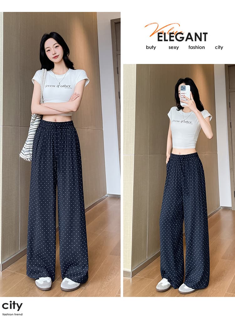 실사 얼음 실크 아마 도트 무늬 프린트 와이드 레깅스 바지 2026 여름 새로운 하이웨이스트 슬림해 보이는 느긋한 다용도 캐주얼 바지 상세 이미지 30