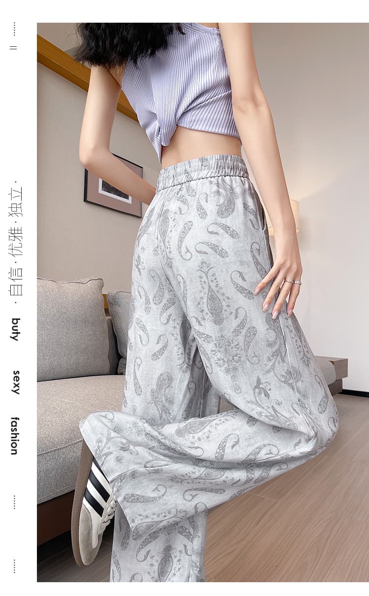 실사 얼음 실크 면 린넨 보헤미안 레트로 프린트 와이드 레깅스 바지 2026 여름 새로운 하이웨이스트 슬림해 보이는 캐주얼 바지 상세 이미지 35