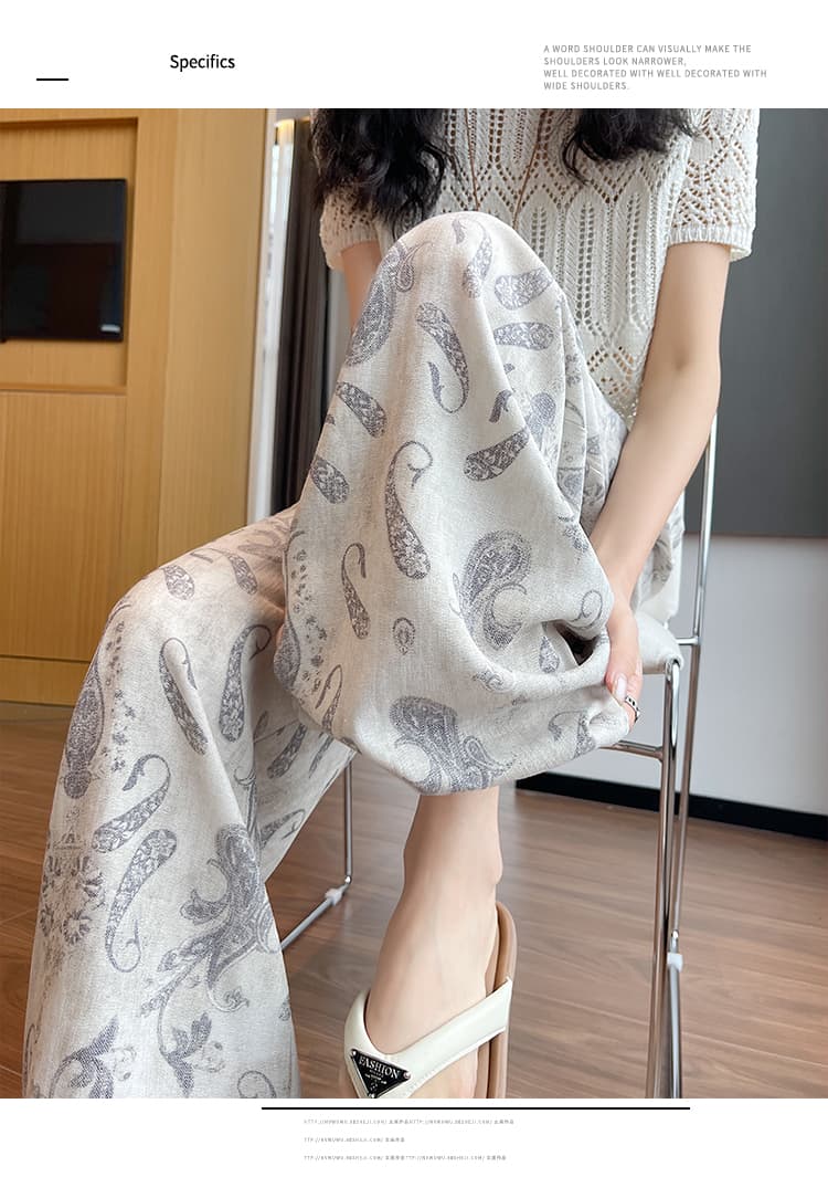 실사 얼음 실크 면 린넨 보헤미안 레트로 프린트 와이드 레깅스 바지 2026 여름 새로운 하이웨이스트 슬림해 보이는 캐주얼 바지 상세 이미지 62
