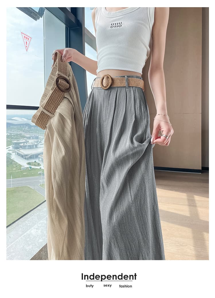 실사 레트로 좋은 Pleat 수직 곡물 질감 와이드 레깅스 바지 2026 여름 새로운 벨트 포함 하이웨이스트 슬림해 보이는 바닥 청소 바지 상세 이미지 25