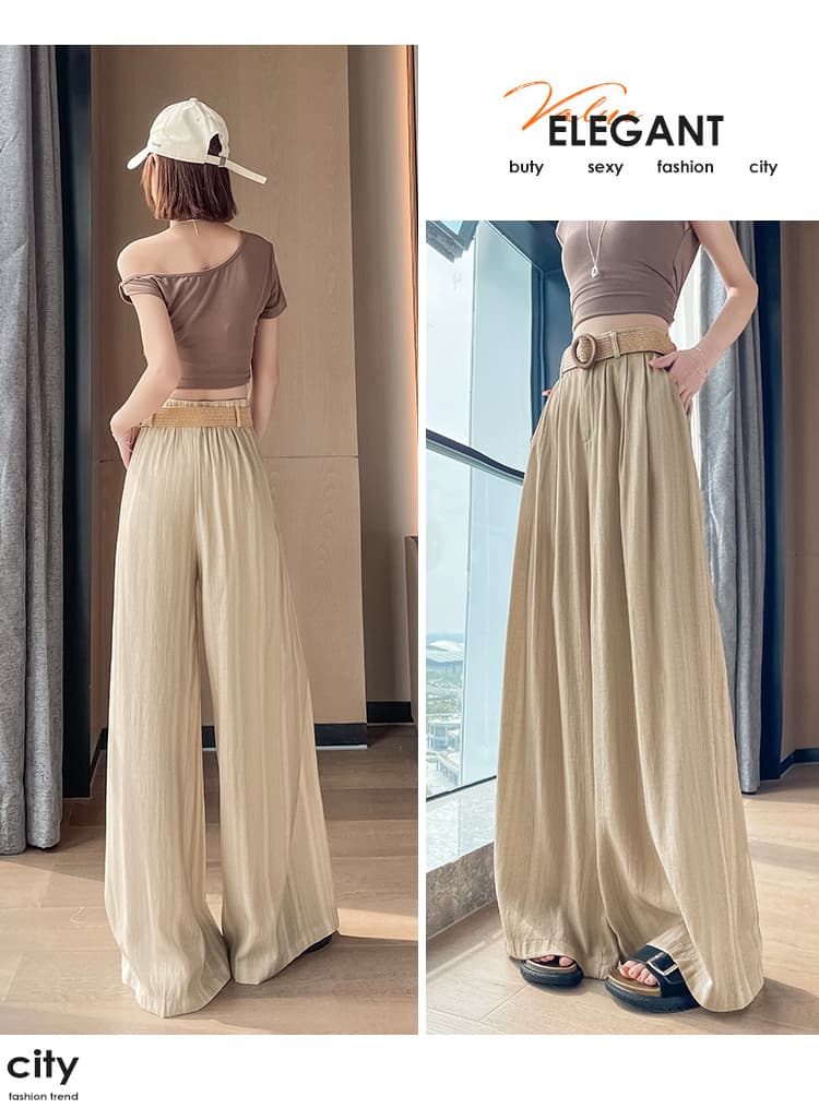 실사 레트로 좋은 Pleat 수직 곡물 질감 와이드 레깅스 바지 2026 여름 새로운 벨트 포함 하이웨이스트 슬림해 보이는 바닥 청소 바지 상세 이미지 39