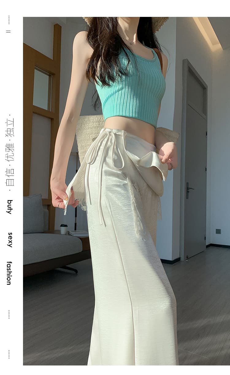실사 얼음 실크 아세트산 새틴 레이스 랩스커트팬츠 와이드 레깅스 바지 2026 여름 하이웨이스트 캐주얼 바닥 청소 정장 바지 상세 이미지 42