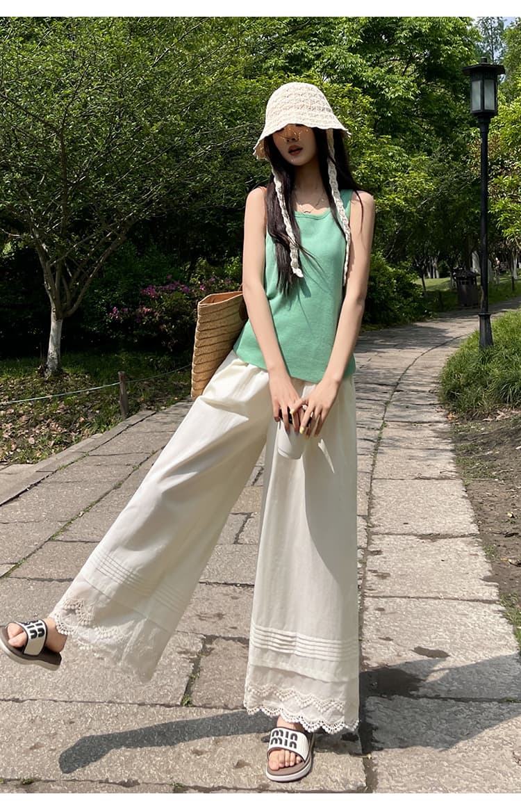 실사 이중층 레이스 플리츠 패치워크 와이드 레깅스 바지 2026 여름 새로운 하이웨이스트 슬림해 보이는 도루 센스 다용도 요정 바지 상세 이미지 31