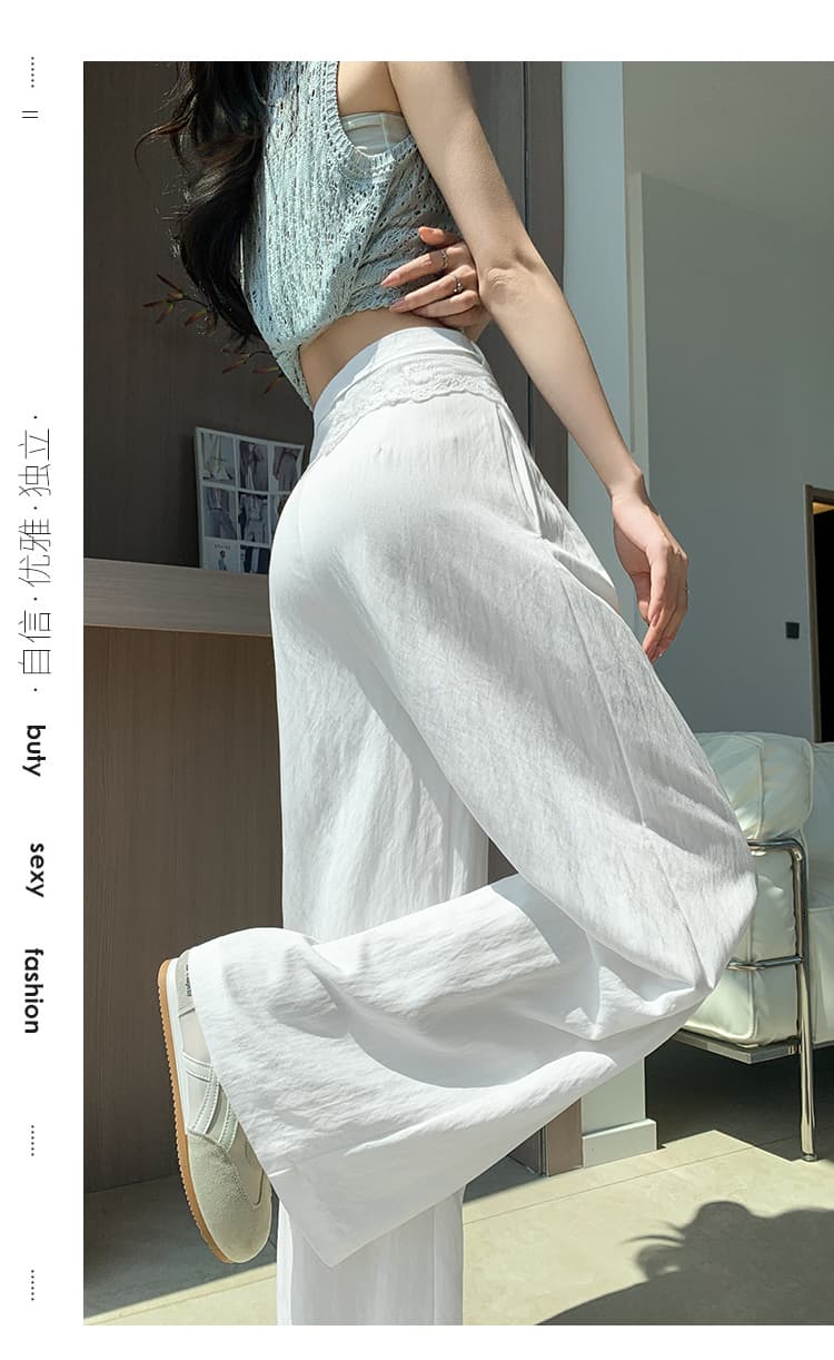 실사 레이스 자수 허리 머리 얼음 실크 정장 와이드 레깅스 바지 여름 새로운 하이웨이스트 플리츠 슬림해 보이는 도루 센스 캐주얼 바지 상세 이미지 54