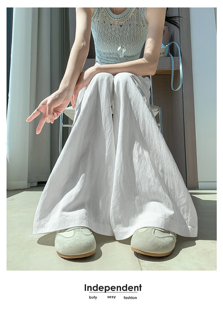 실사 레이스 자수 허리 머리 얼음 실크 정장 와이드 레깅스 바지 여름 새로운 하이웨이스트 플리츠 슬림해 보이는 도루 센스 캐주얼 바지 상세 이미지 55
