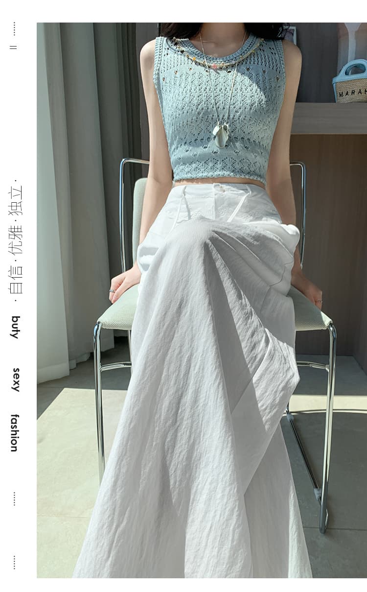 실사 레이스 자수 허리 머리 얼음 실크 정장 와이드 레깅스 바지 여름 새로운 하이웨이스트 플리츠 슬림해 보이는 도루 센스 캐주얼 바지 상세 이미지 60