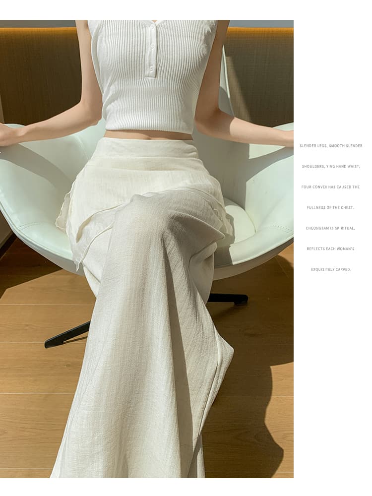 실사 이중층 페이크 레이어드 랩스커트팬츠 와이드 레깅스 바지 2026 여름 새로운 얼음 실크 면 린넨 하이웨이스트 도루 센스 바닥 청소 바지 상세 이미지 34