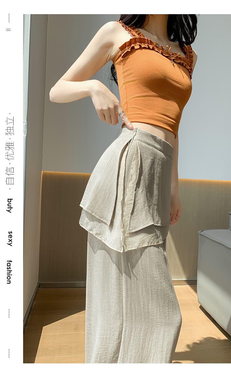 실사 이중층 페이크 레이어드 랩스커트팬츠 와이드 레깅스 바지 2026 여름 새로운 얼음 실크 면 린넨 하이웨이스트 도루 센스 바닥 청소 바지 상세 이미지 44
