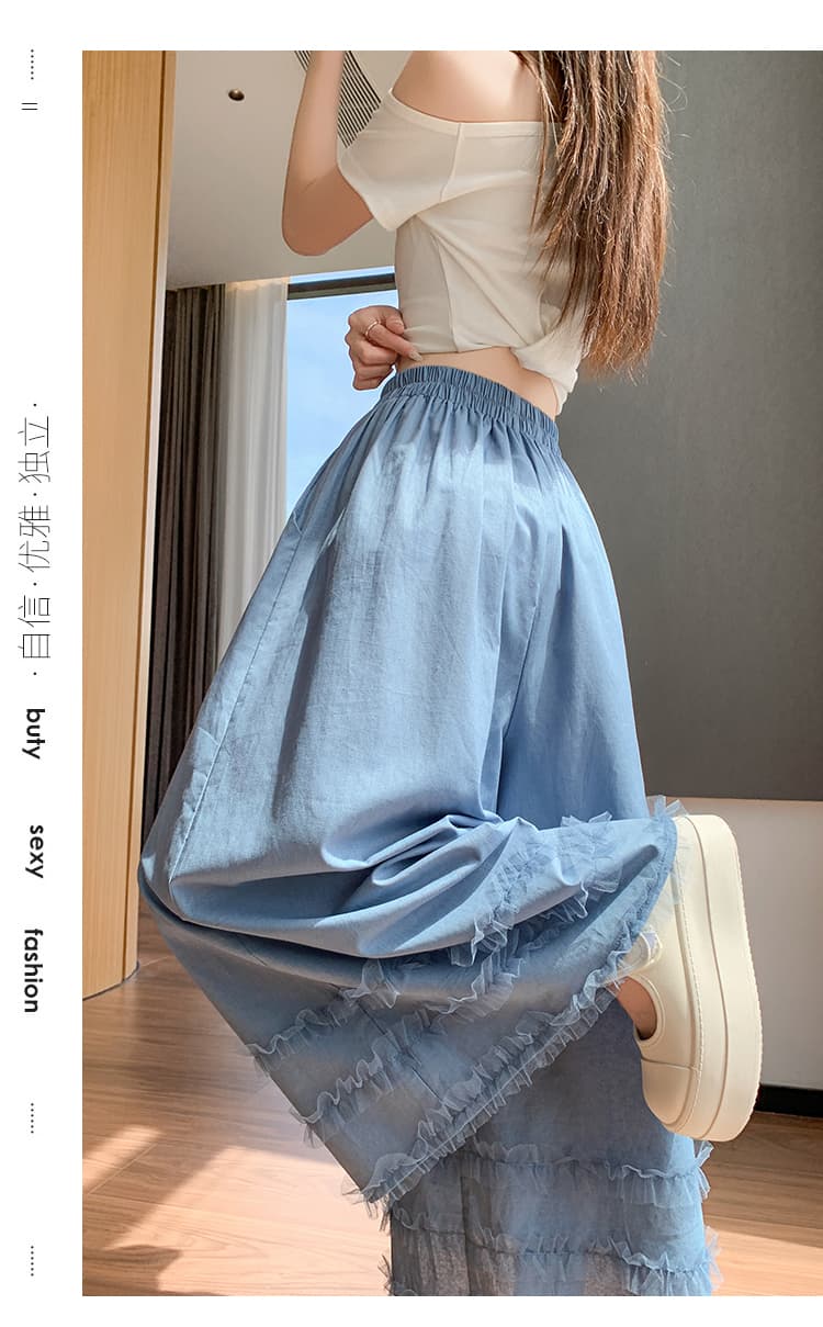 실사 3 차원 망사 프릴 와이드 레깅스 바지 2026 여름 새로운 면 린넨 하이웨이스트 슬림해 보이는 다용도 캐주얼 바지 상세 이미지 60