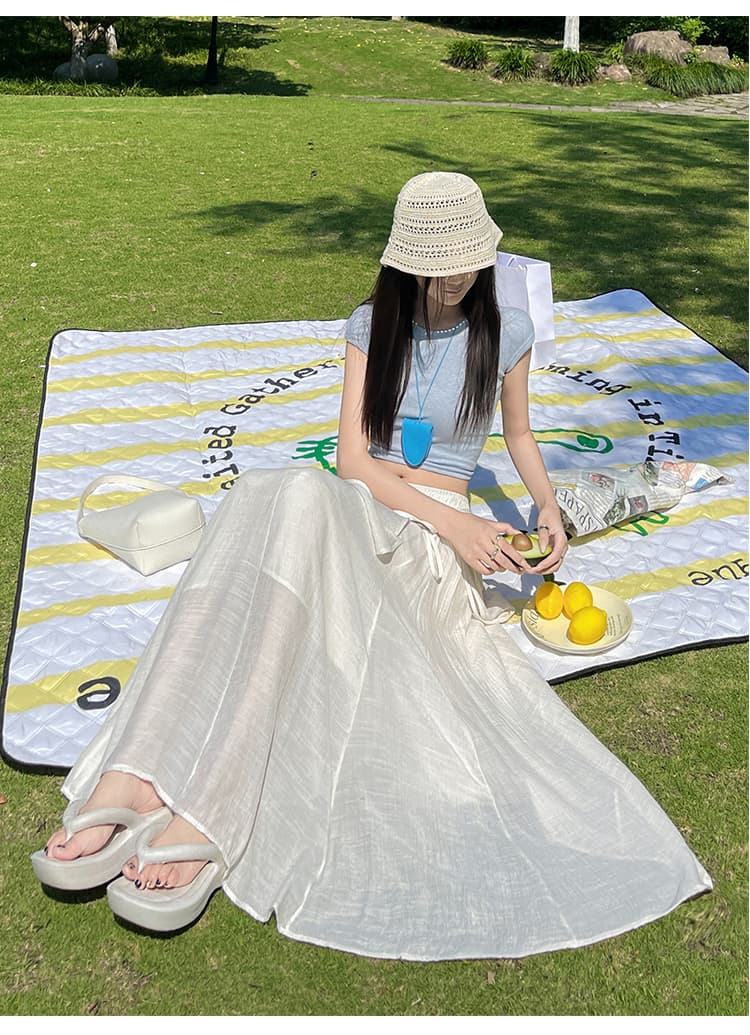 실사 불규칙 레이스업 이중층 거즈 스커트 여성 2026 여름 새로운 얼음 실크 면 린넨 하이웨이스트 표지 고기 슬림해 보이는 A라인 스커트 상세 이미지 28