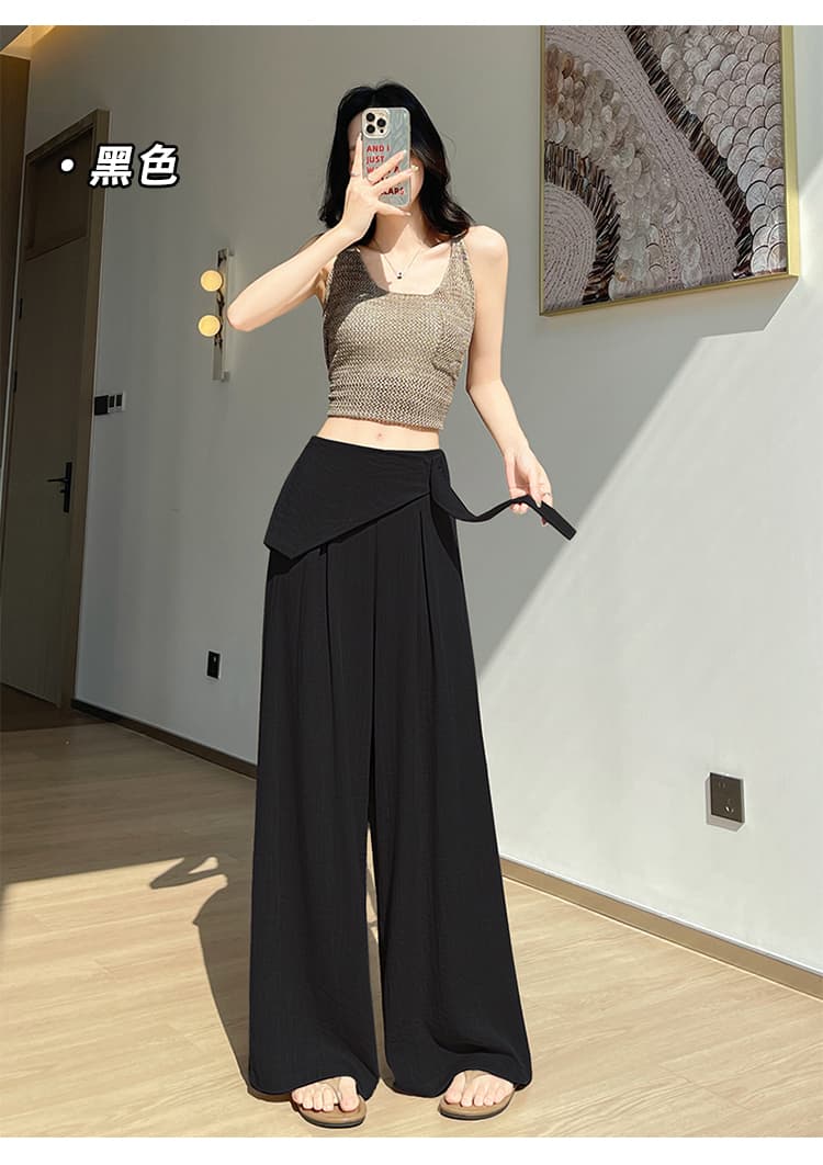 실사 디자인 센스 불규칙 허리 머리 와이드 레깅스 바지 2026 여름 새로운 질감 센스 얼음 실크 면 린넨 캐주얼 바지 상세 이미지 47