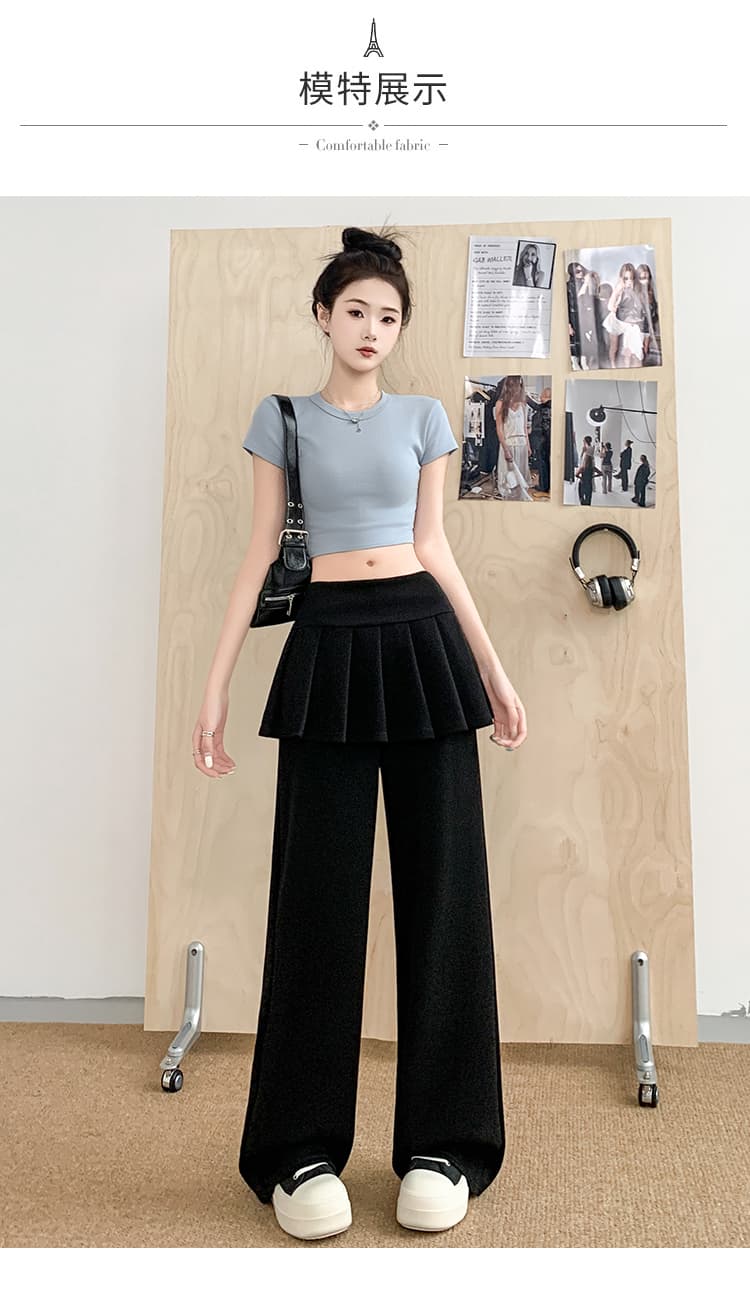 실사 페이크 레이어드 플리츠 방귀 커튼 공기 면 플레어 바지 2026 가을 하이웨이스트 슬림해 보이는 부츠컷 바지 와이드 레그 팬츠 상세 이미지 14