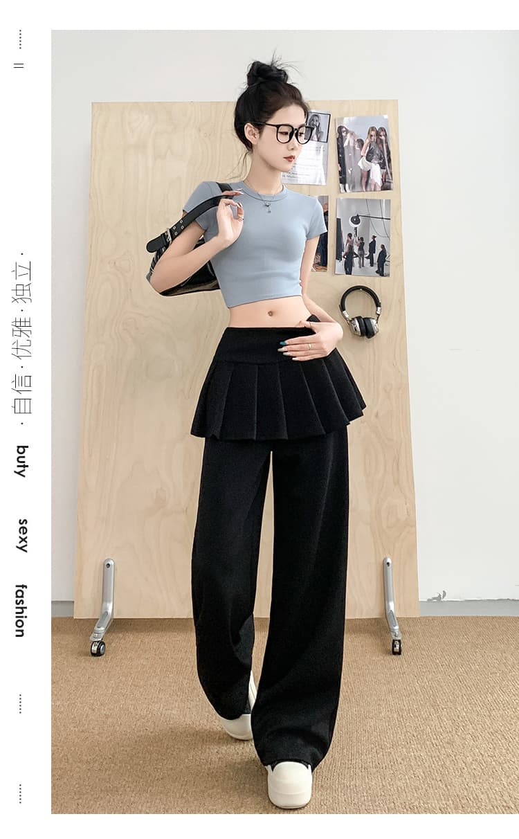실사 페이크 레이어드 플리츠 방귀 커튼 공기 면 플레어 바지 2026 가을 하이웨이스트 슬림해 보이는 부츠컷 바지 와이드 레그 팬츠 상세 이미지 16