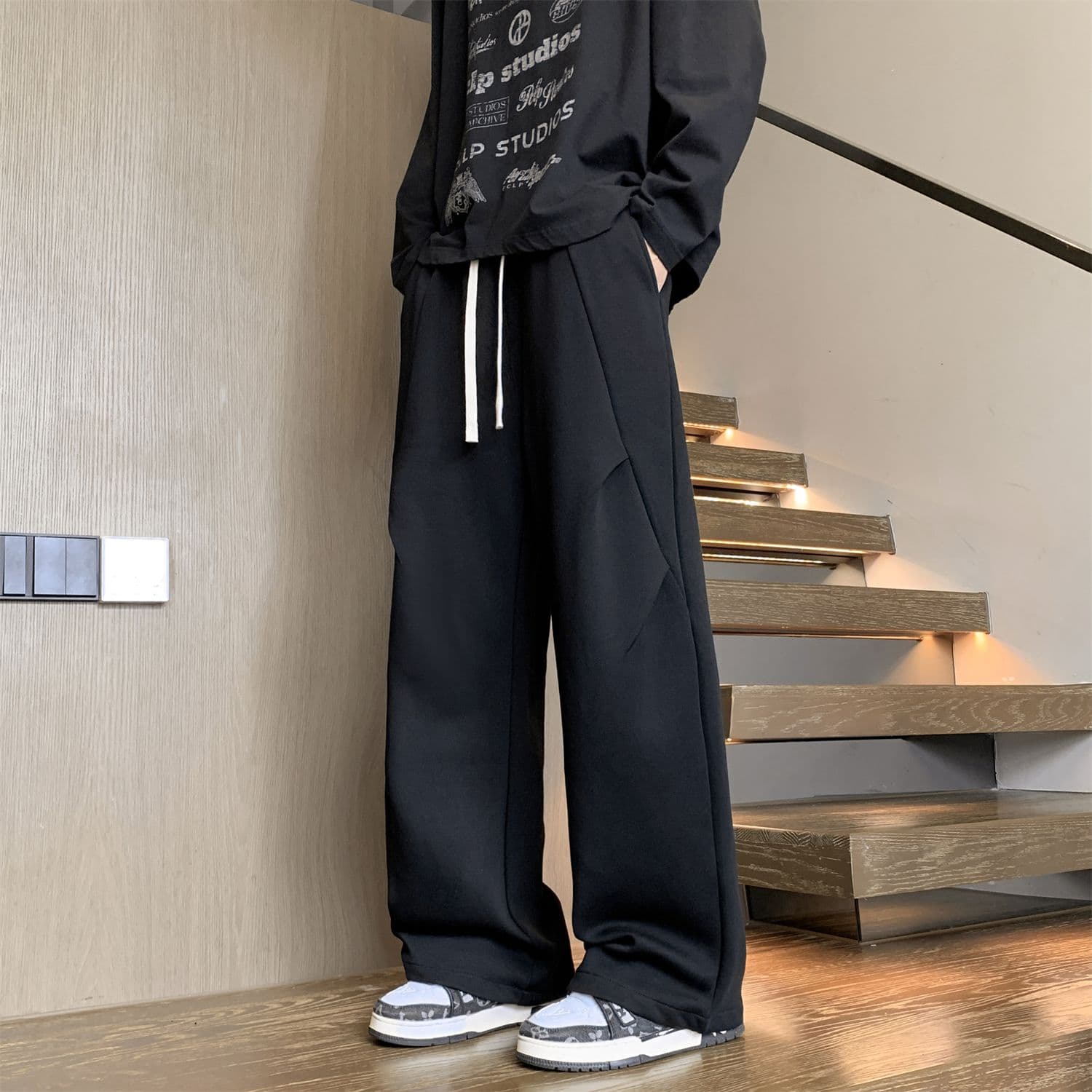 국경 간 폭발 캐주얼 바지 남자 낙하산 병 바지 웨이 바지 남성 루즈핏 새로운 가을 겨울 트렌드 스트레이트 바지 운동 바지 이미지 3