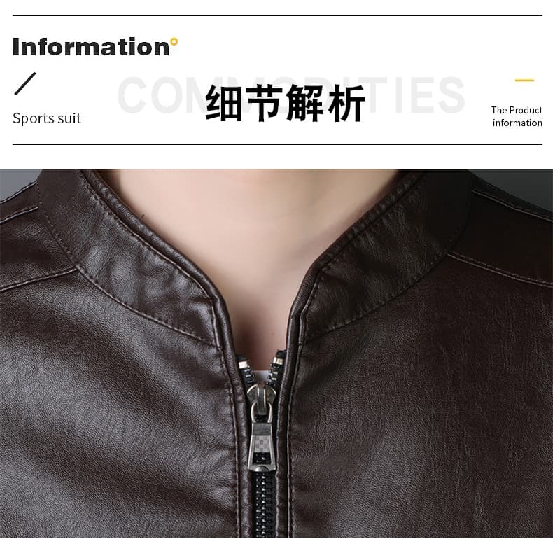 국경 간 폭발 남성 오토바이 pu 가죽 재킷 봄 가을 새로운 얇은 코트 단색 스탠드 칼라 몸매 가꾸기 잘 생긴 가죽 자켓 상세 이미지 15