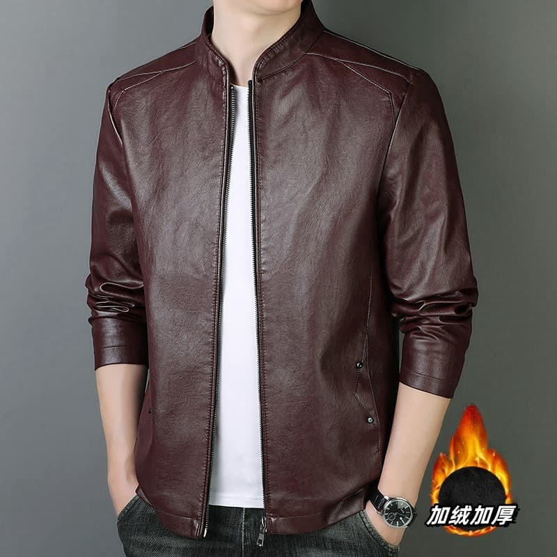 국경 간 폭발 남성 오토바이 pu 가죽 재킷 봄 가을 새로운 얇은 코트 단색 스탠드 칼라 몸매 가꾸기 잘 생긴 가죽 자켓 상세 이미지 24