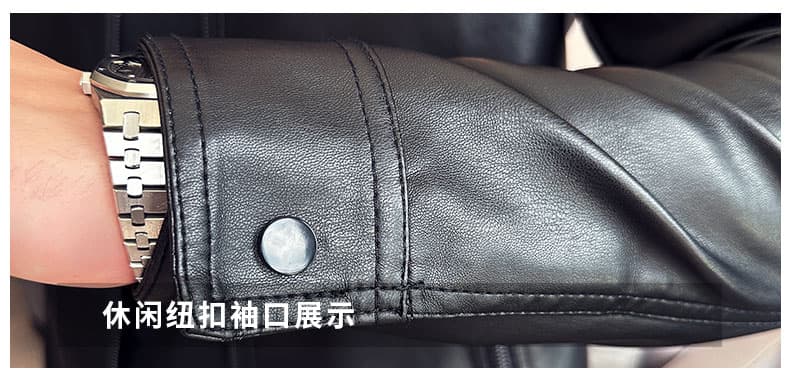 국경 간 가죽 재킷 남성 재킷 가을 겨울 조수 브랜드 스탠드 칼라 오토바이 서비스 방풍 잘 생긴 몸매 가꾸기 악당 잘 생긴 PU 가죽 남자 재킷 상세 이미지 18