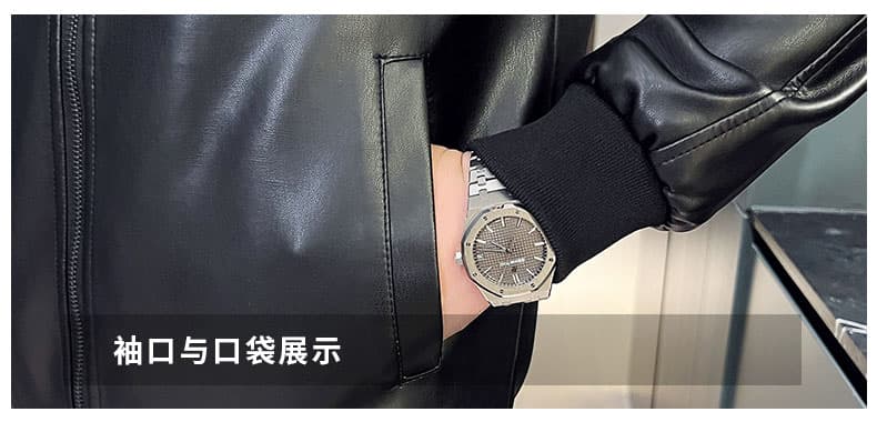 국경 간 가을 겨울 오토바이 재킷 청소년 남성 스탠드 칼라 pu 재킷 캐주얼 스탠드 칼라 가죽 재킷 방풍 보온 재킷 상세 이미지 17