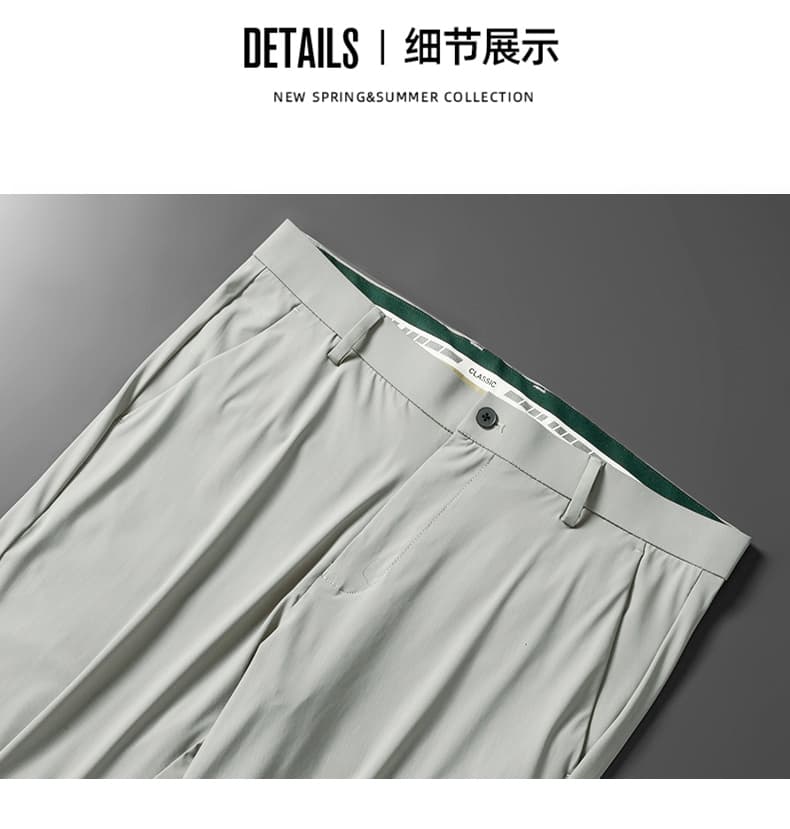국경 간 봄 여름 높은 품질 얼음 실크 브로케이드 암모니아 비즈니스 캐주얼 바지 빛 럭셔리 남성용 바지 빛 럭셔리 남성 슬랙스 비즈니스 남성 의류 상세 이미지 25