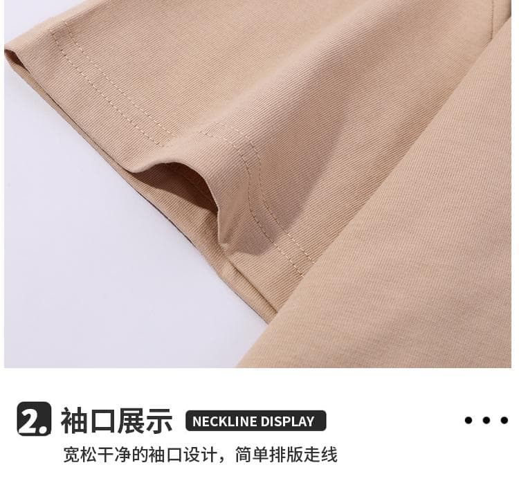 국경 간 새로운 남성 더블 실 일반 섹션 순면 무거운 단색 라운드 넥 티셔츠 캐주얼 루즈핏 맨위 티셔츠 반팔 상세 이미지 27