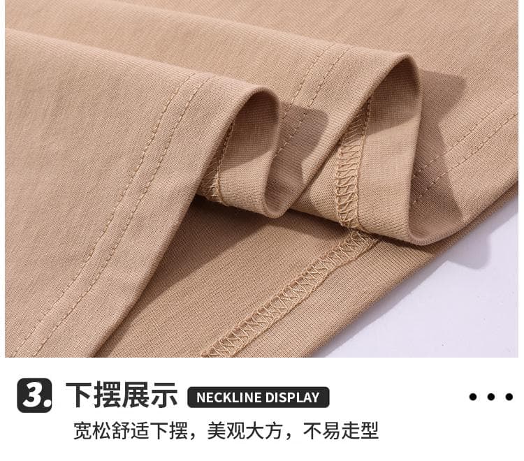 국경 간 새로운 남성 더블 실 일반 섹션 순면 무거운 단색 라운드 넥 티셔츠 캐주얼 루즈핏 맨위 티셔츠 반팔 상세 이미지 28