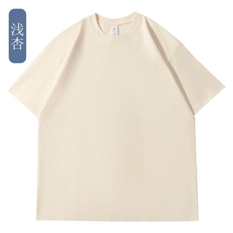 국경 간 새로운 남성 가을 어깨 다용도 순면 무거운 단색 라운드 넥 티셔츠 캐주얼 루즈핏 맨위 티셔츠 반팔 이미지 2