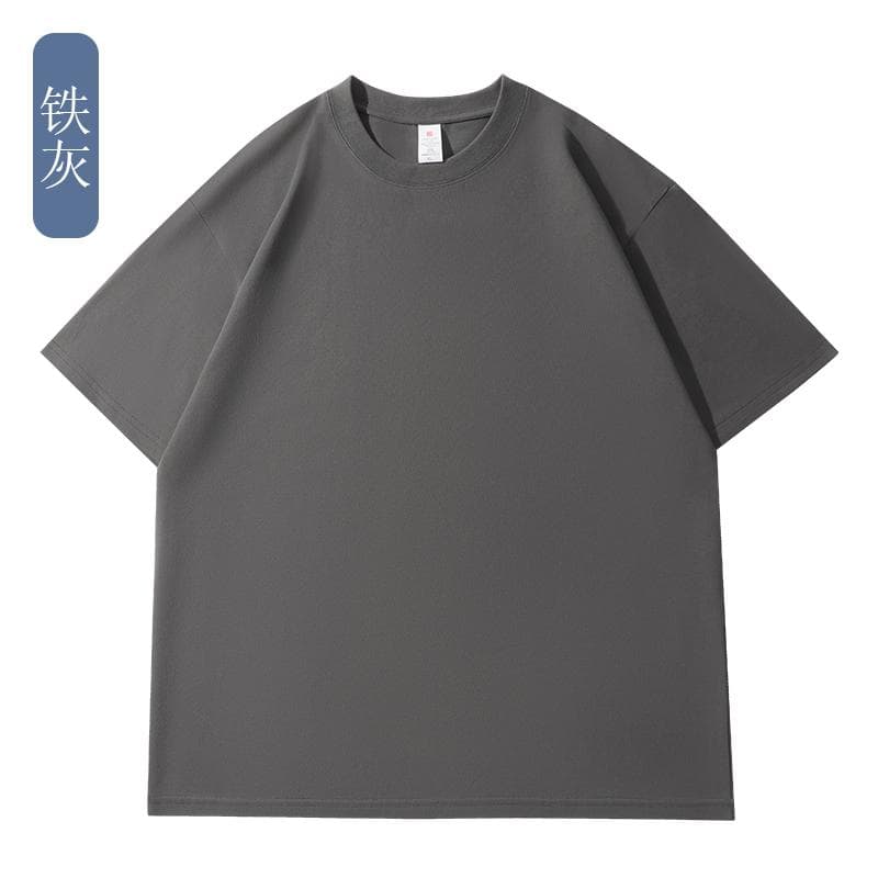 국경 간 새로운 남성 가을 어깨 다용도 순면 무거운 단색 라운드 넥 티셔츠 캐주얼 루즈핏 맨위 티셔츠 반팔 이미지 5