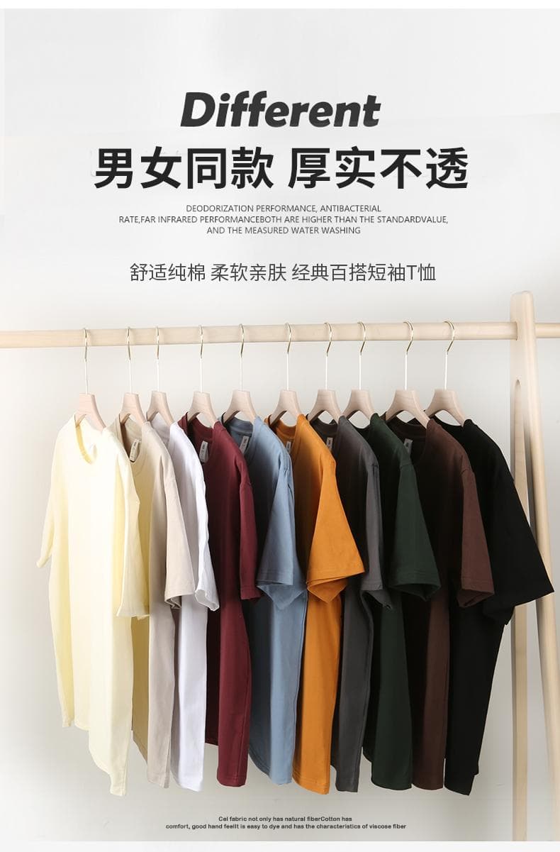 국경 간 새로운 남성 일반 섹션 다용도 순면 무거운 단색 라운드 넥 티셔츠 캐주얼 루즈핏 맨위 티셔츠 반팔 상세 이미지 7