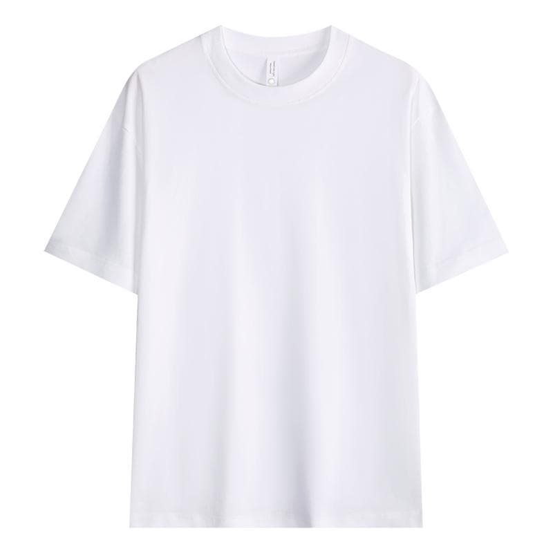 국경 간 새로운 남성 작은 가을 어깨 다용도 순면 무거운 단색 라운드 넥 티셔츠 캐주얼 루즈핏 맨위 티셔츠 반팔 이미지 2