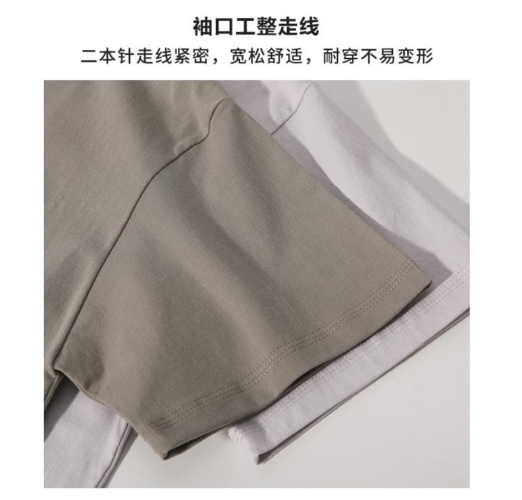 국경 간 새로운 남성 작은 가을 어깨 다용도 순면 무거운 단색 라운드 넥 티셔츠 캐주얼 루즈핏 맨위 티셔츠 반팔 상세 이미지 14