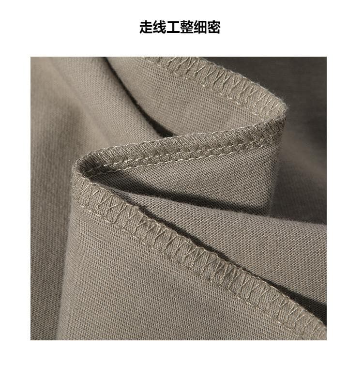 국경 간 새로운 남성 작은 가을 어깨 다용도 순면 무거운 단색 라운드 넥 티셔츠 캐주얼 루즈핏 맨위 티셔츠 반팔 상세 이미지 18