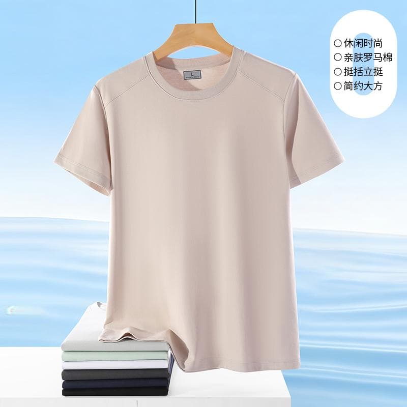 국경 간 새로운 남성 패치워크 다용도 로마 면 무거운 단색 라운드 넥 티셔츠 캐주얼 루즈핏 맨위 티셔츠 반팔 이미지 5