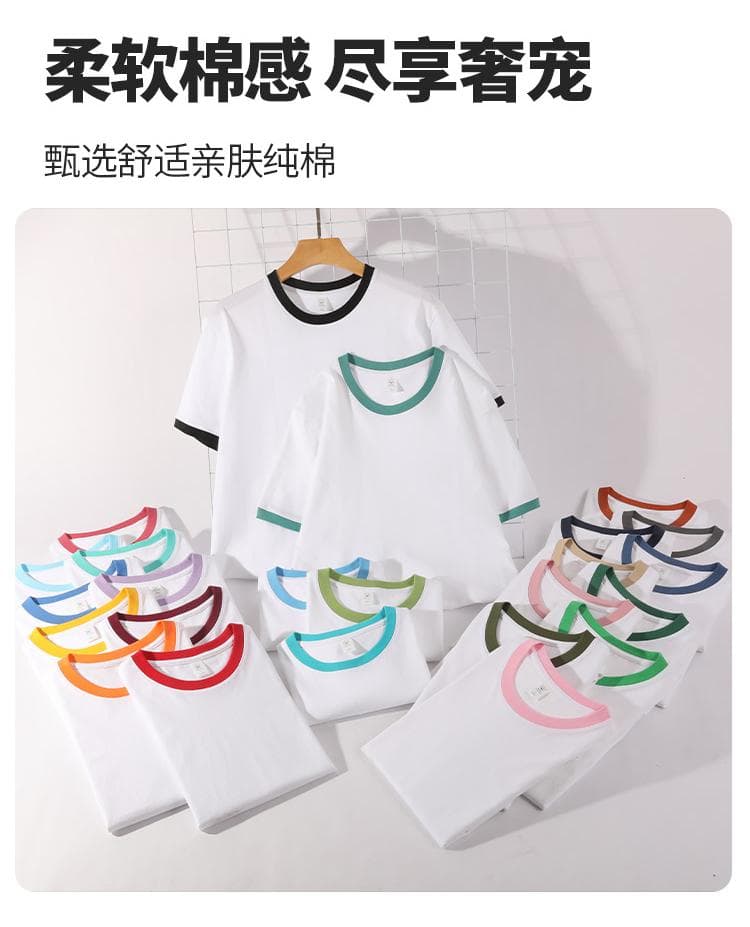 국경 간 새로운 남성 배색 측면 다용도 순면 무거운 단색 라운드 넥 티셔츠 캐주얼 루즈핏 맨위 티셔츠 반팔 상세 이미지 7