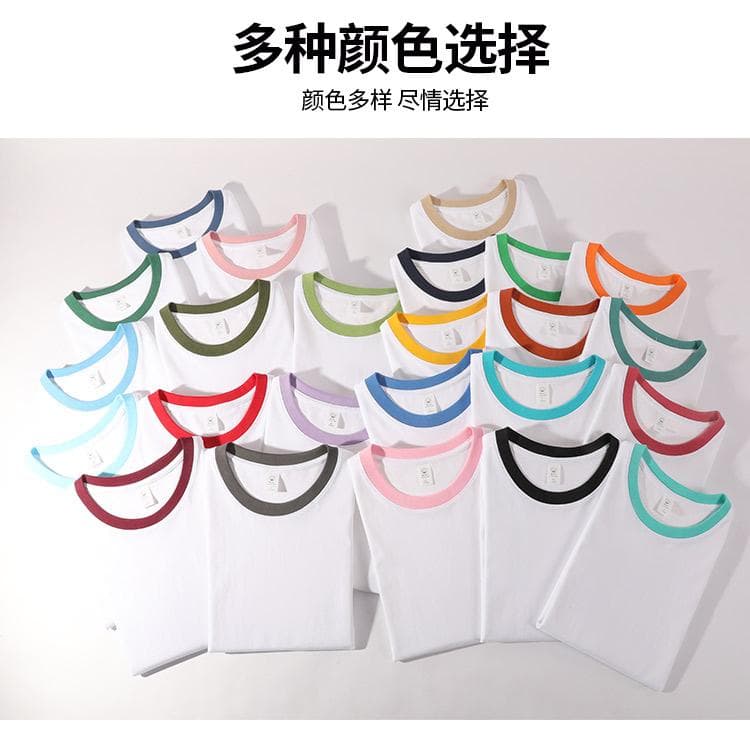 국경 간 새로운 남성 배색 측면 다용도 순면 무거운 단색 라운드 넥 티셔츠 캐주얼 루즈핏 맨위 티셔츠 반팔 상세 이미지 10