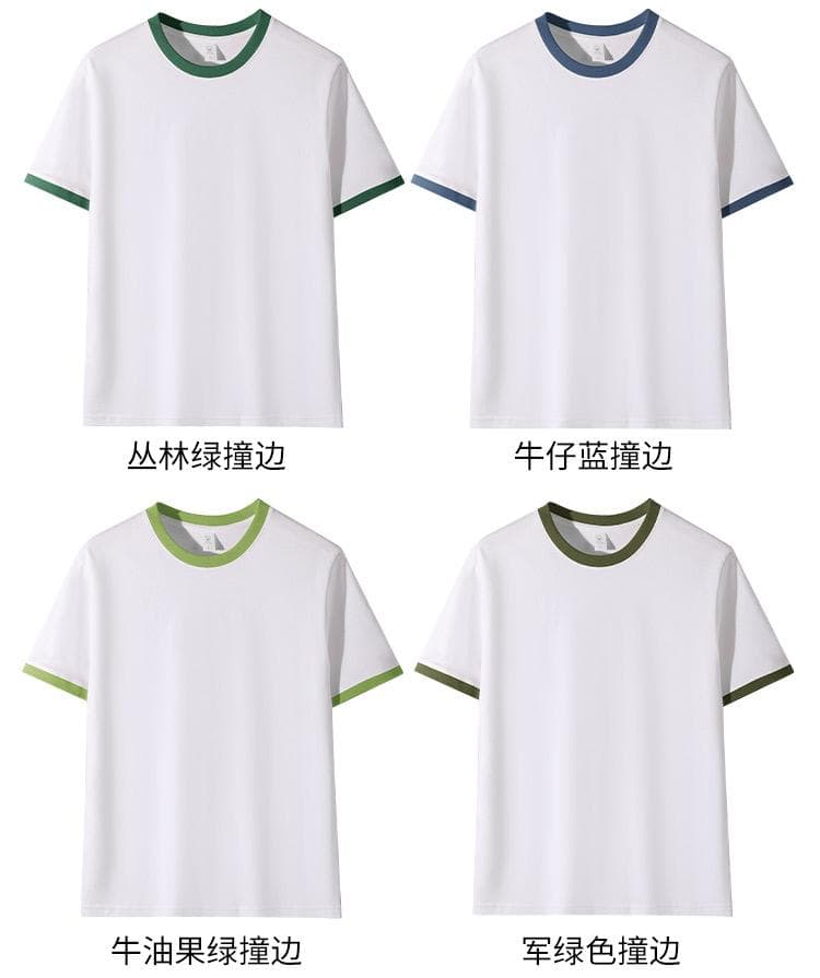 국경 간 새로운 남성 배색 측면 다용도 순면 무거운 단색 라운드 넥 티셔츠 캐주얼 루즈핏 맨위 티셔츠 반팔 상세 이미지 15