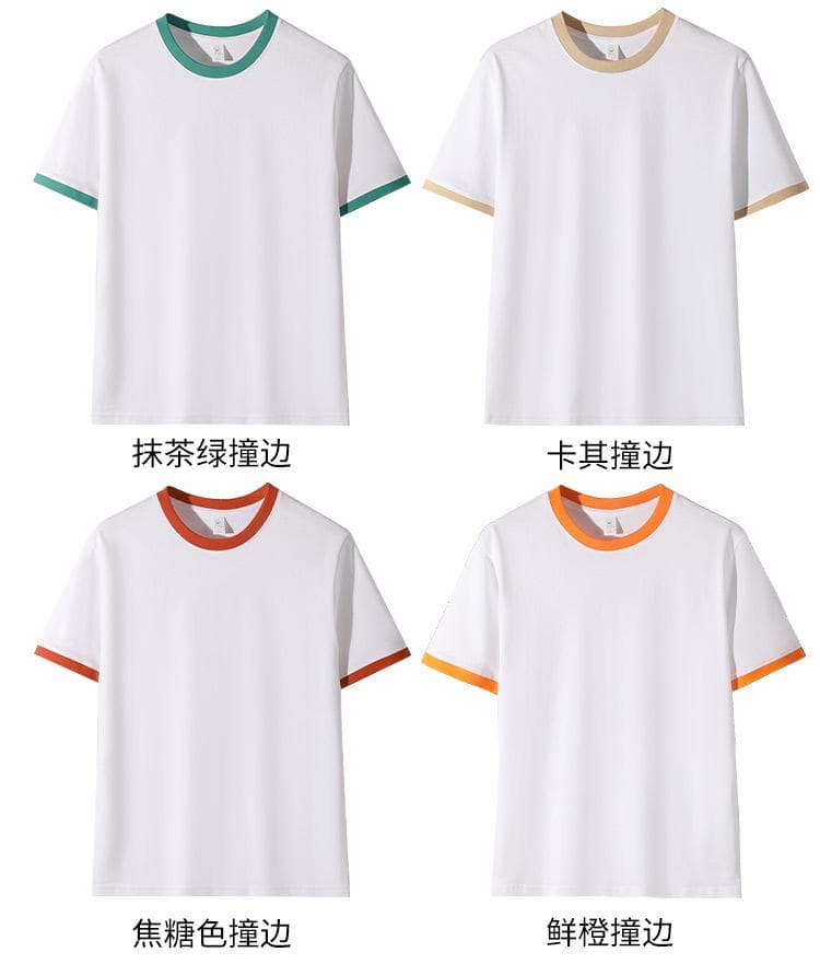 국경 간 새로운 남성 배색 측면 다용도 순면 무거운 단색 라운드 넥 티셔츠 캐주얼 루즈핏 맨위 티셔츠 반팔 상세 이미지 18