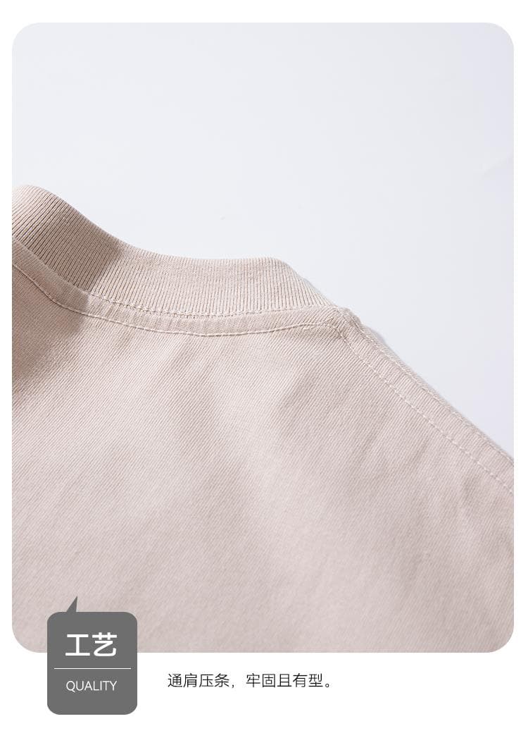 국경 간 새로운 남성 가을 어깨 다용도 순면 무거운 단색 라운드 넥 티셔츠 캐주얼 루즈핏 맨위 티셔츠 반팔 상세 이미지 16