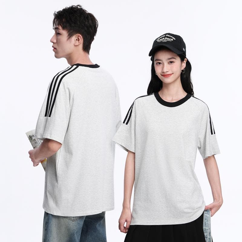 국경 간 새로운 남성 가을 어깨 소매 순면 무거운 배색 조수 브랜드 티셔츠 캐주얼 루즈핏 맨위 티셔츠 커플 반팔 이미지 2