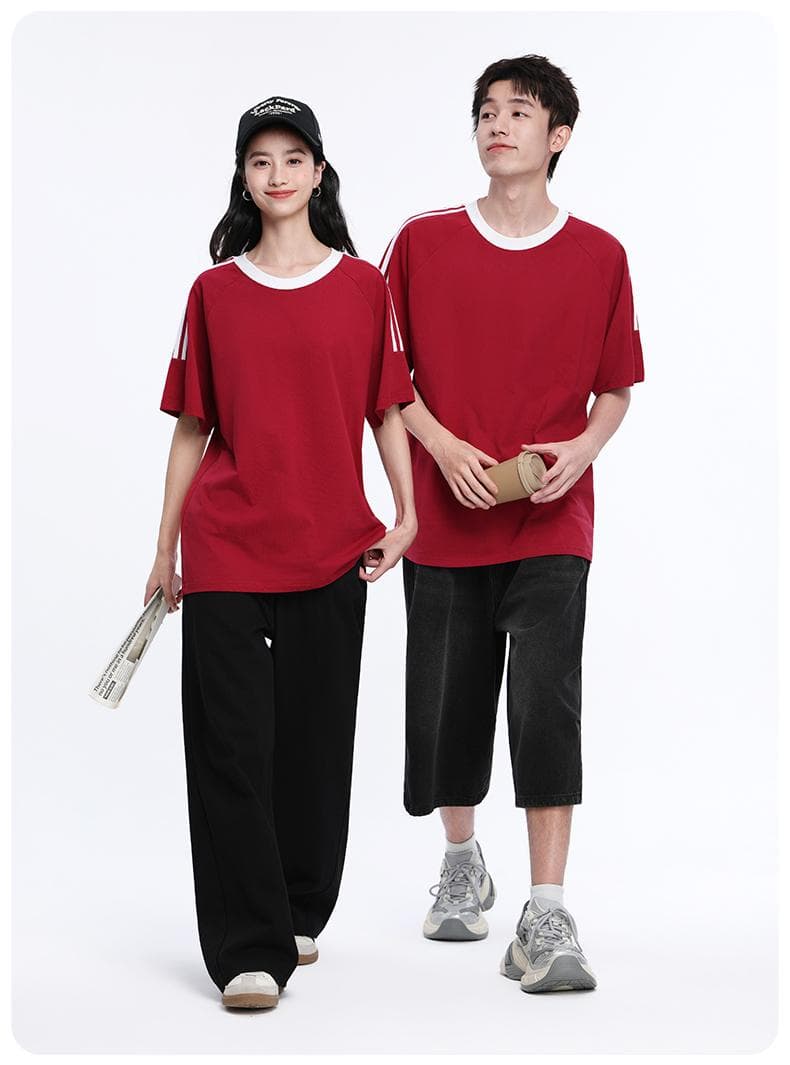 국경 간 새로운 남성 가을 어깨 소매 순면 무거운 배색 조수 브랜드 티셔츠 캐주얼 루즈핏 맨위 티셔츠 커플 반팔 상세 이미지 11