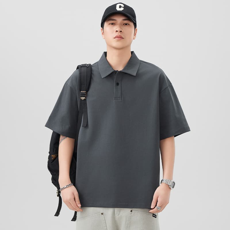 국경 간 남성 조수 브랜드 순면 티셔츠 다용도 봄 여름 신제품 차가운 센스 원단 POLO 셔츠 캐주얼 반팔 단색 티셔츠