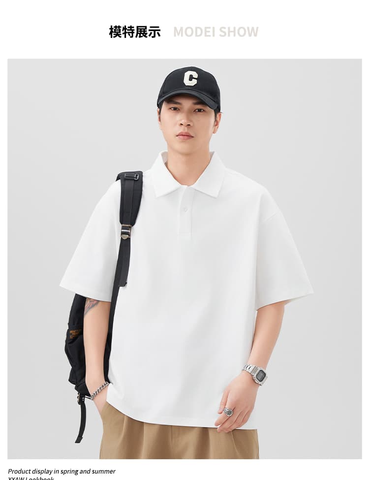 국경 간 남성 조수 브랜드 순면 티셔츠 다용도 봄 여름 신제품 차가운 센스 원단 POLO 셔츠 캐주얼 반팔 단색 티셔츠 상세 이미지 6