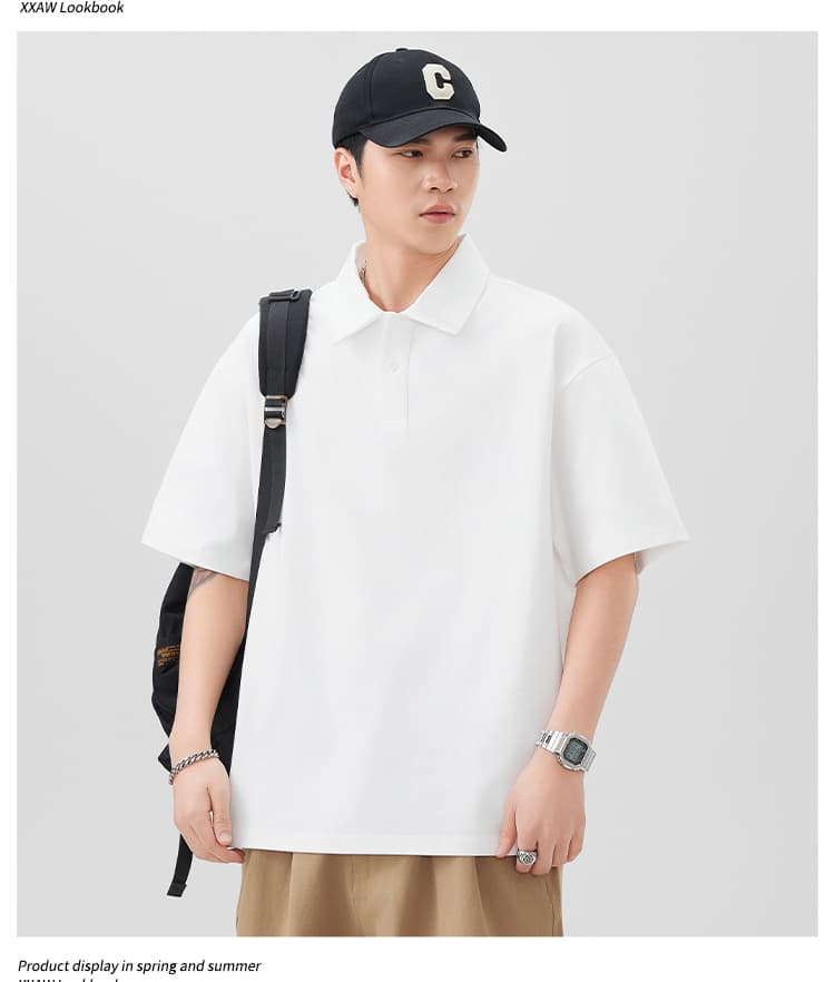 국경 간 남성 조수 브랜드 순면 티셔츠 다용도 봄 여름 신제품 차가운 센스 원단 POLO 셔츠 캐주얼 반팔 단색 티셔츠 상세 이미지 8
