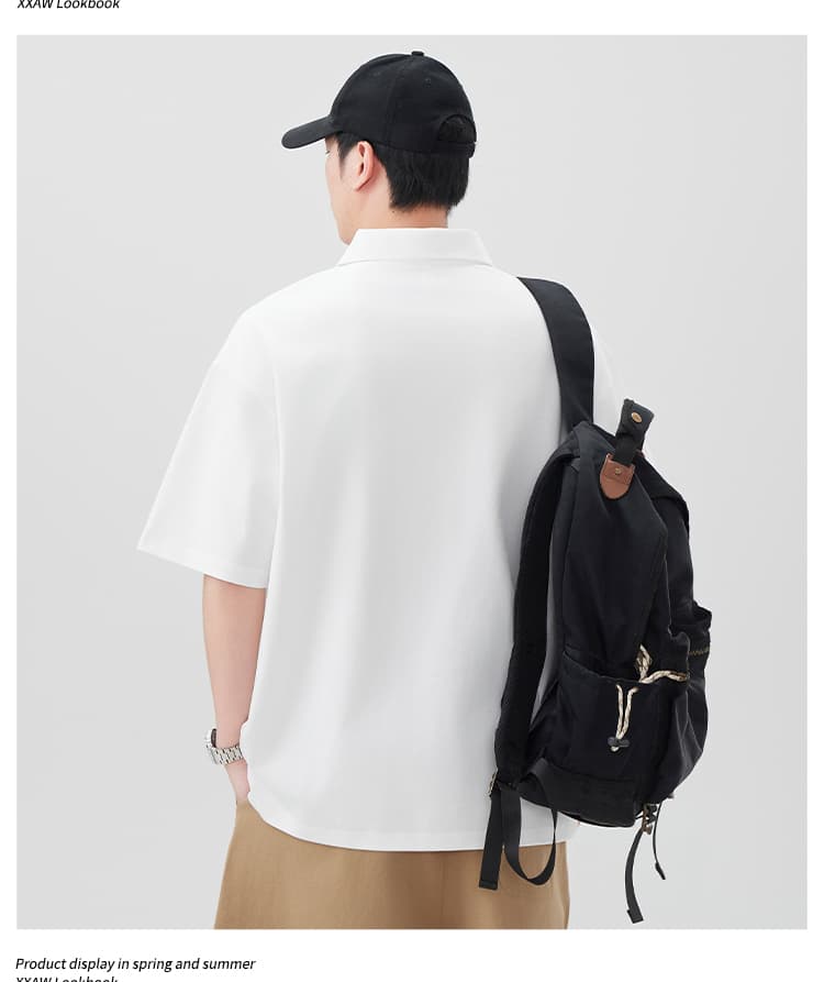 국경 간 남성 조수 브랜드 순면 티셔츠 다용도 봄 여름 신제품 차가운 센스 원단 POLO 셔츠 캐주얼 반팔 단색 티셔츠 상세 이미지 9