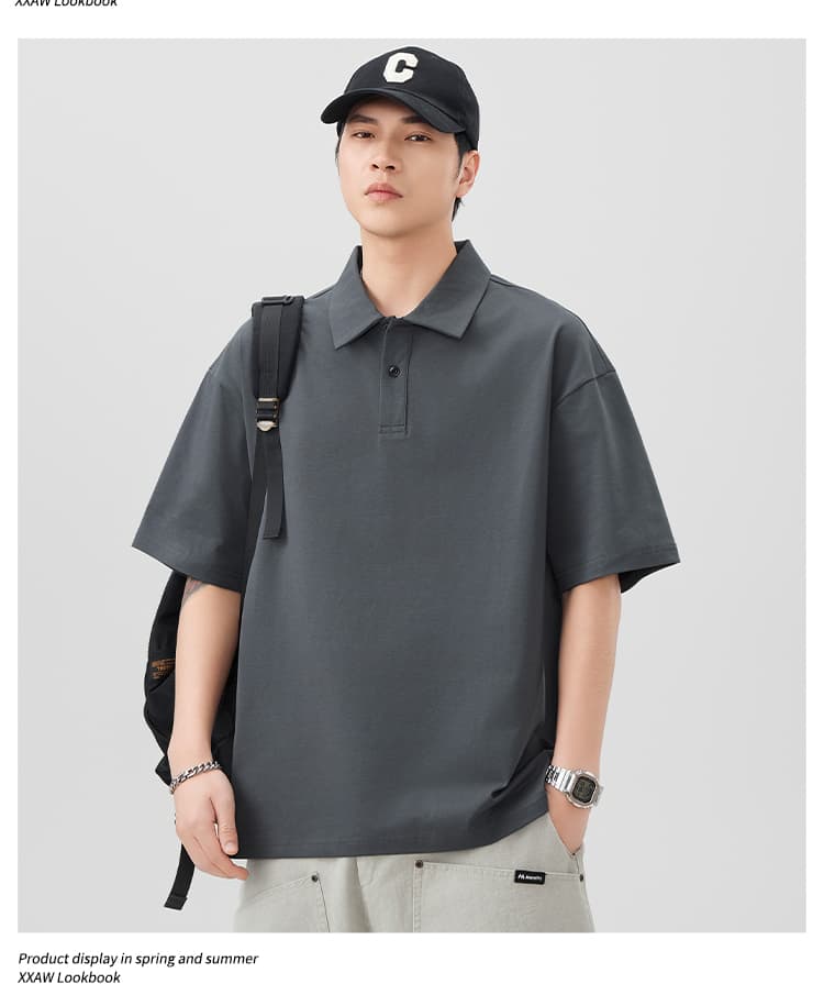 국경 간 남성 조수 브랜드 순면 티셔츠 다용도 봄 여름 신제품 차가운 센스 원단 POLO 셔츠 캐주얼 반팔 단색 티셔츠 상세 이미지 10