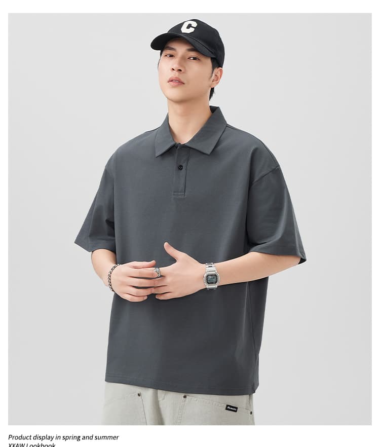 국경 간 남성 조수 브랜드 순면 티셔츠 다용도 봄 여름 신제품 차가운 센스 원단 POLO 셔츠 캐주얼 반팔 단색 티셔츠 상세 이미지 11